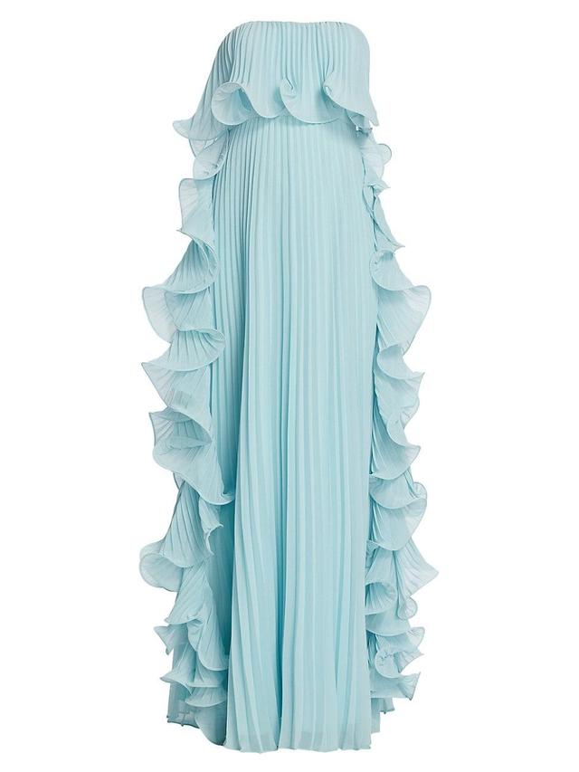 Womens Strapless Pleated Ruffle Gown Product Image