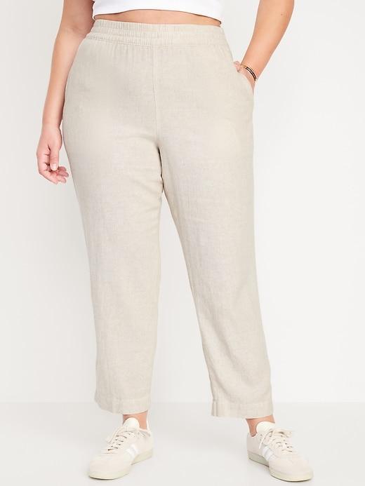 High-Waisted Linen-Blend Straight Pants Product Image