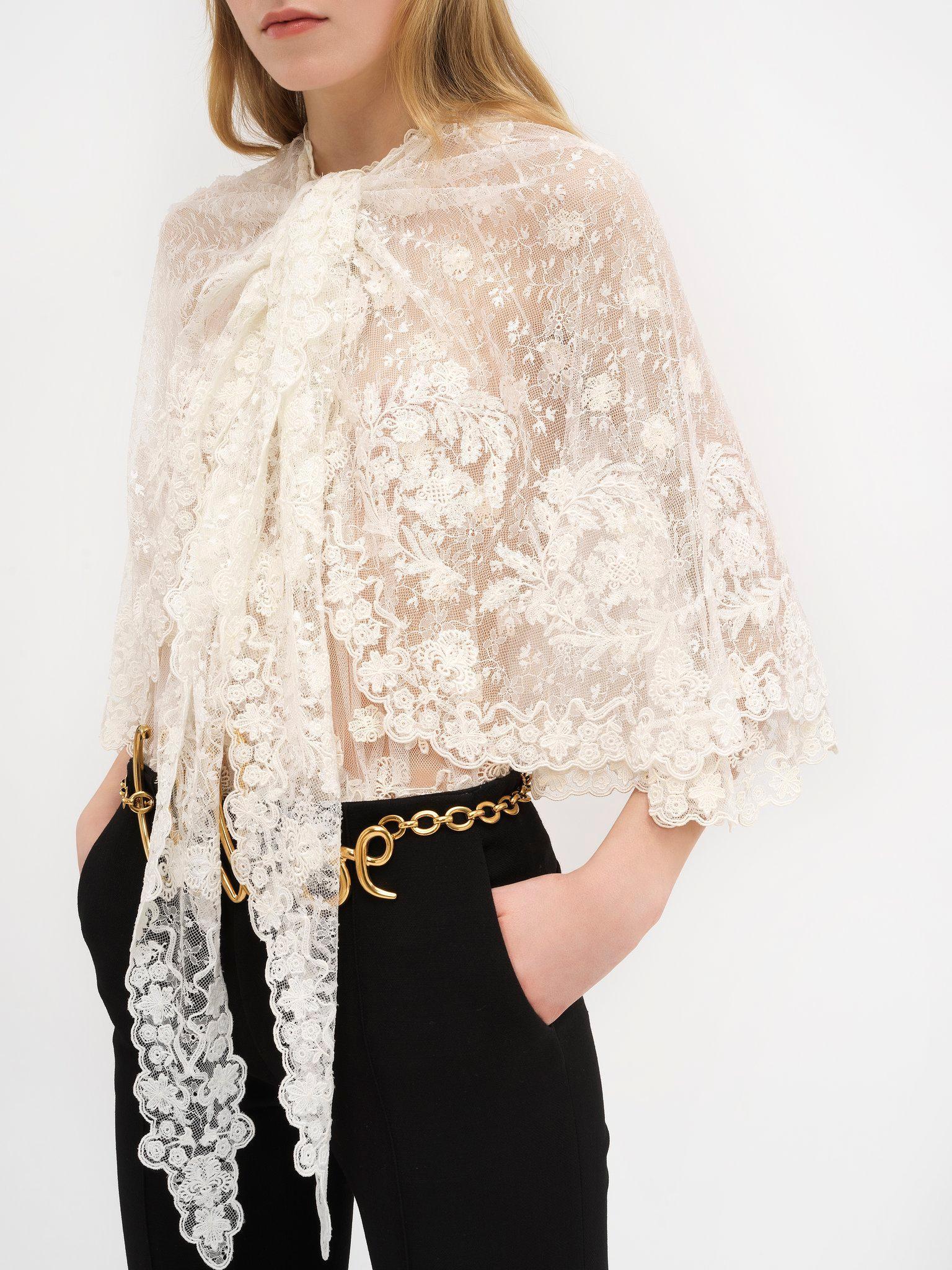 Front-tie cape top in floral lace Product Image