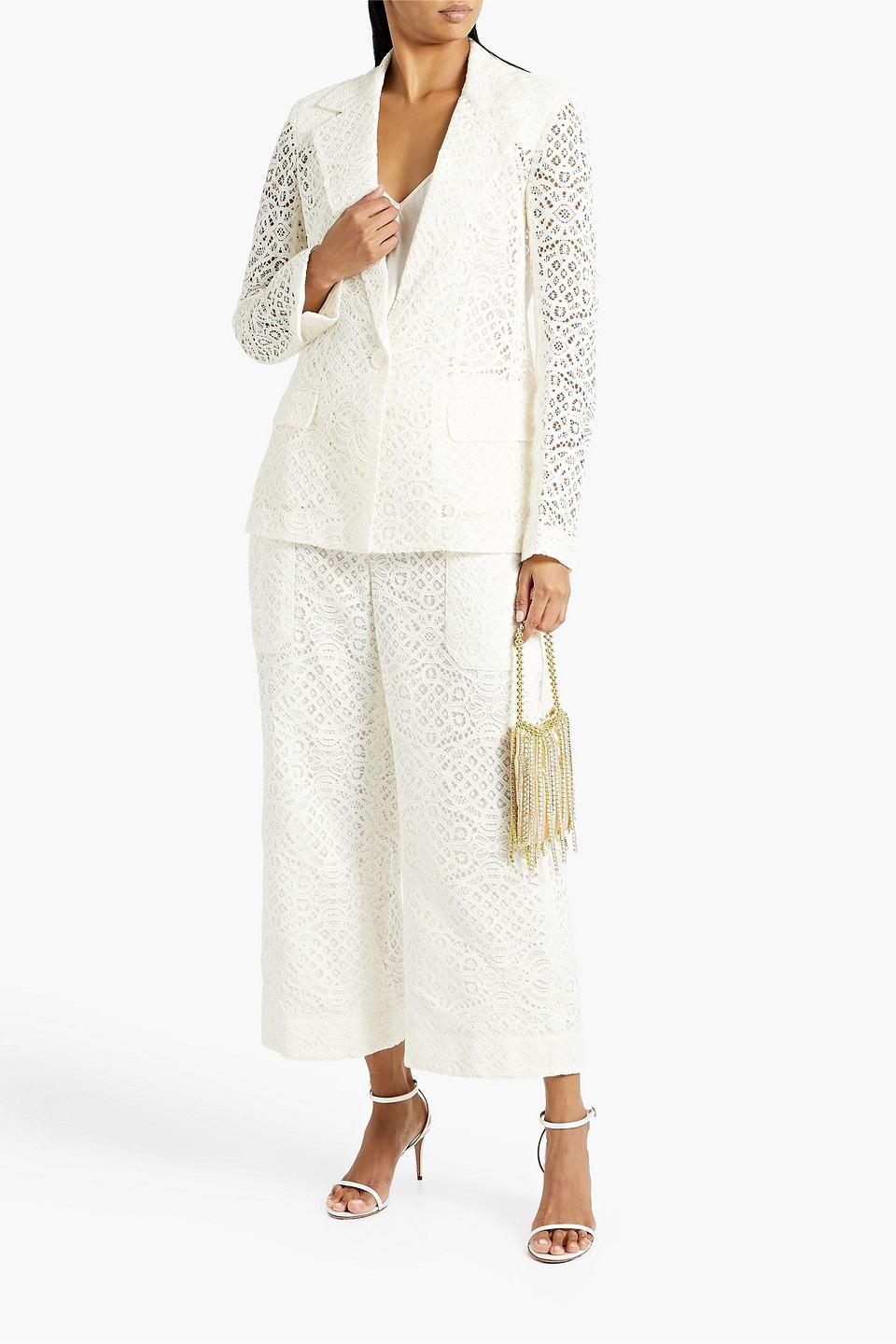 Cropped Cotton-blend Guipure Lace Wide-leg Pants In White Product Image