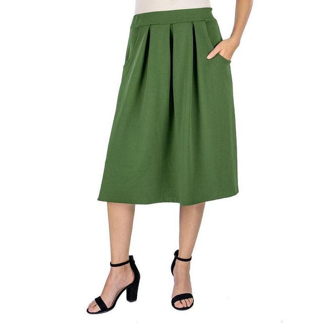 Womens 24Seven Comfort Apparel Solid Pleated Midi Skirt Green Product Image