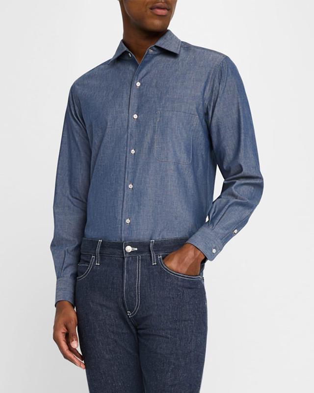 Mens Andre Cotton and Cashmere Chambray Button-Down Shirt Product Image