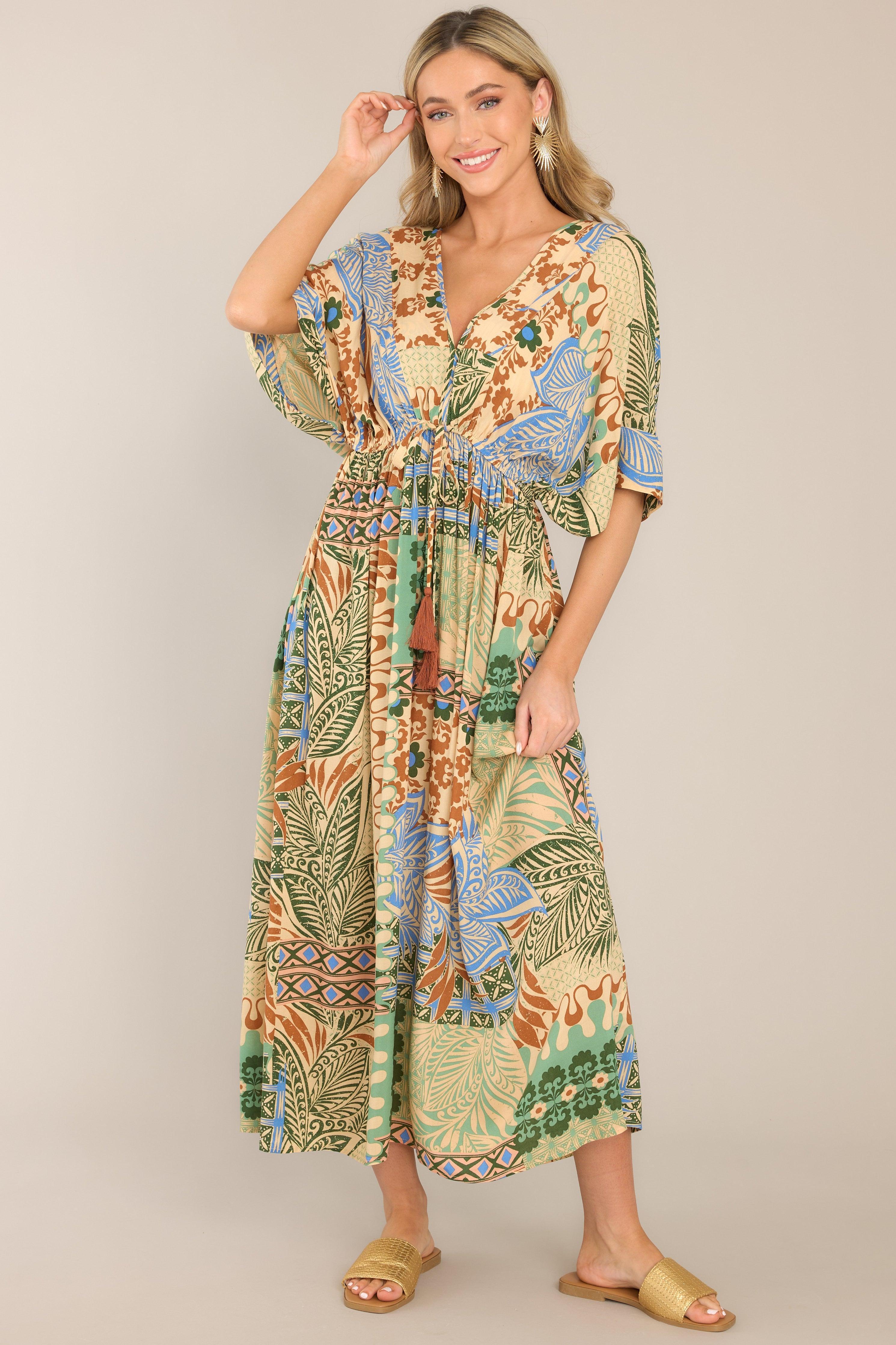 My Top Five Beige Tropical Print Maxi Dress Product Image