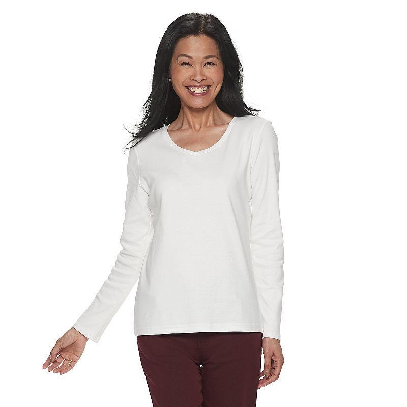 Petite Croft & Barrow Essential Long-Sleeve V-Neck Top, Womens Product Image