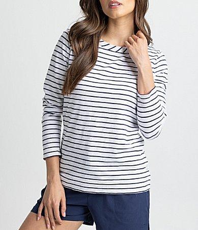 Southern Tide Kimmy Stripe Long Sleeve Crew Neck Herringbone Detail Tee Shirt Product Image