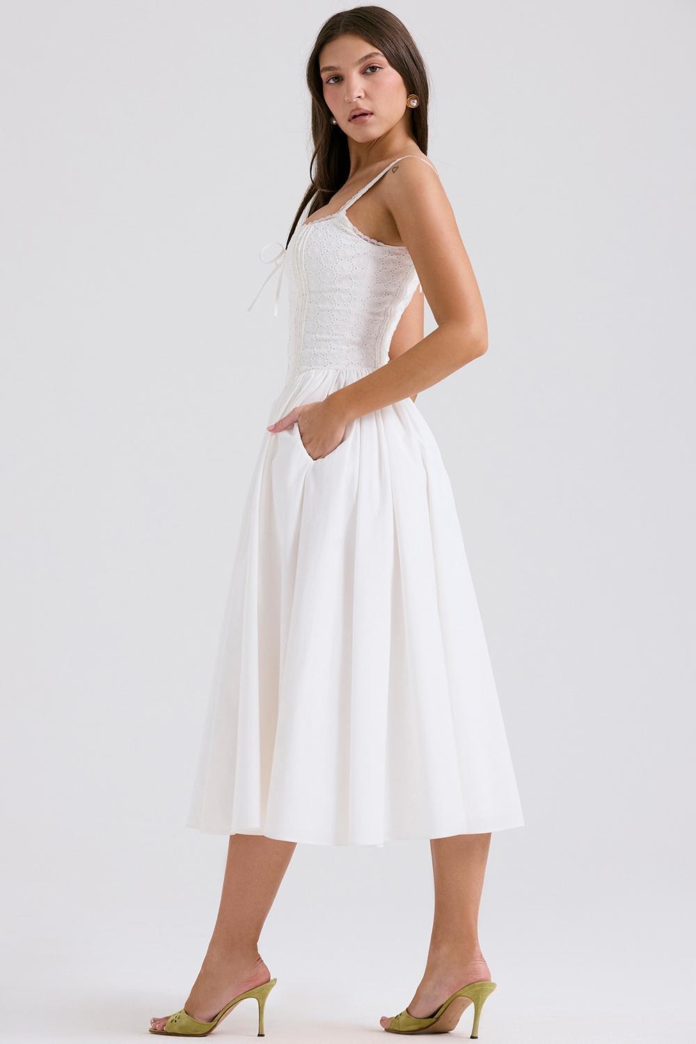 Milia White Broderie Anglais & Cotton Midi Dress Product Image