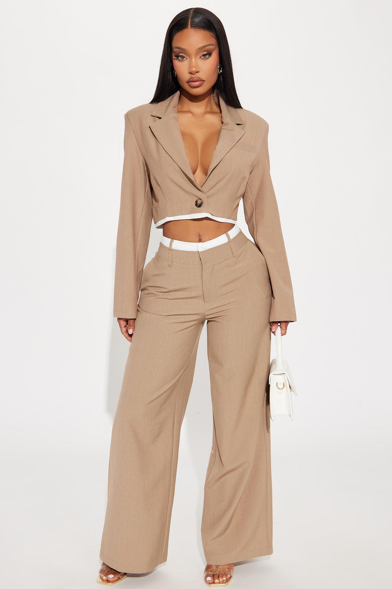 Chantel Double Waistband Trouser - Taupe Product Image