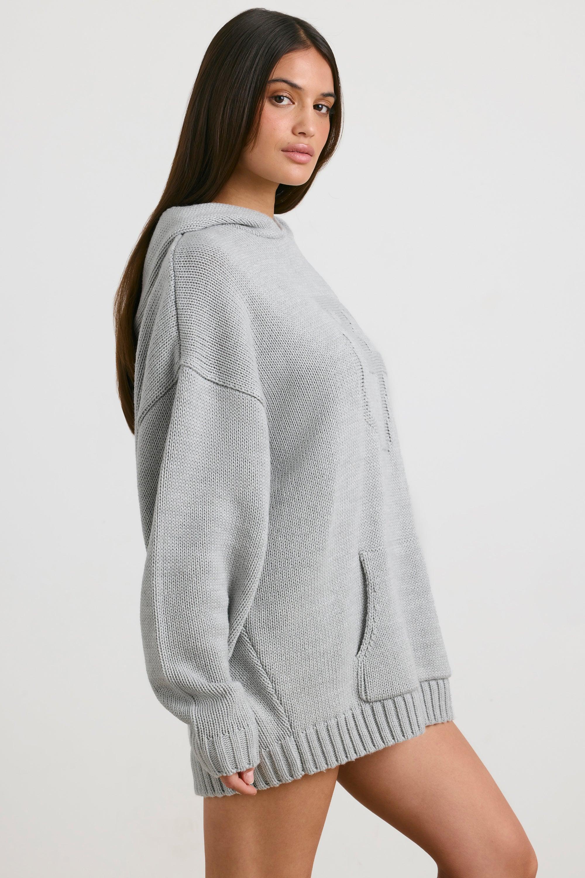 Oversized Chunky Knit Hoodie in Heather Grey Product Image