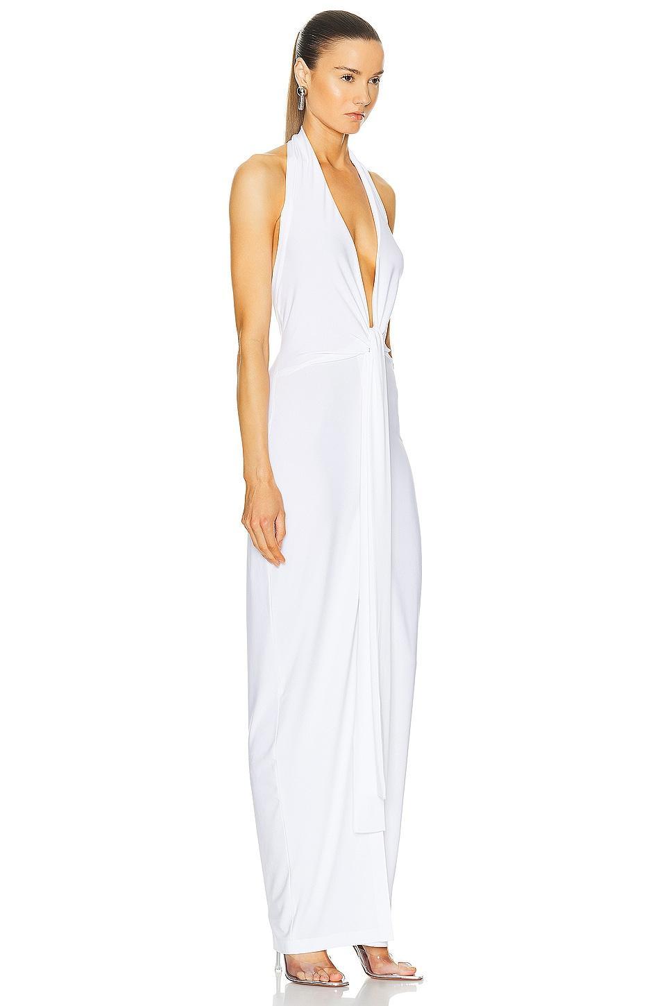 Norma Kamali Tie Front Halter Gown White. (also in L, S, XL). Product Image