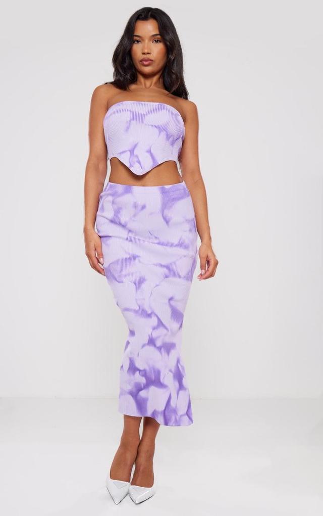 Purple Tie Dye Rib Knit Side Split Maxi Skirt Product Image