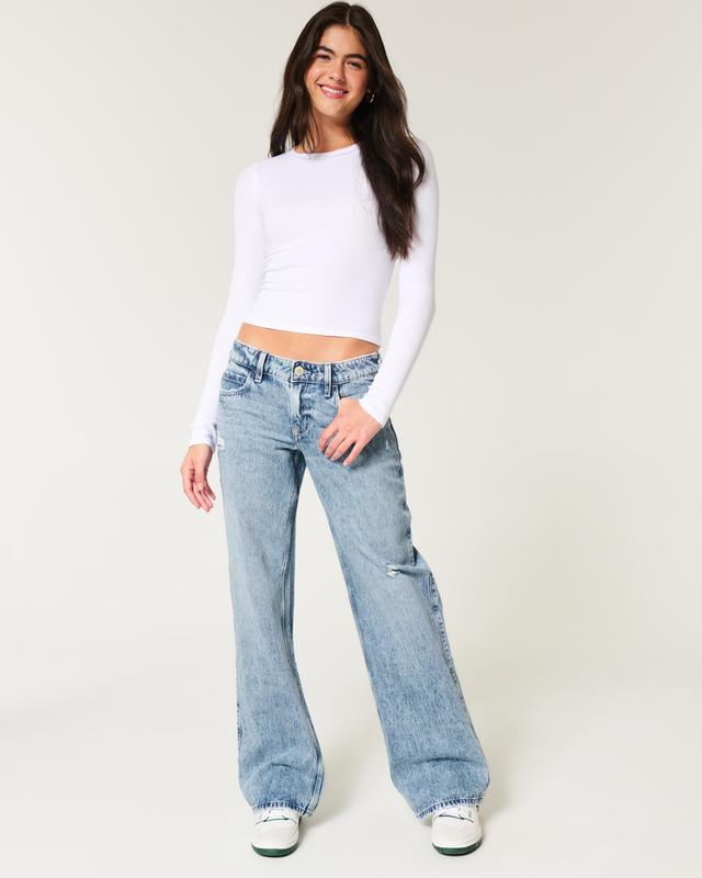 Low-Rise Distressed Medium Wash Baggy Jeans Product Image