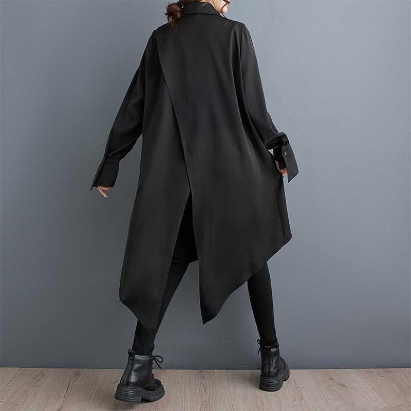 Long Sleeve Lapel Neck Loose Irregular Shirt Dress Product Image