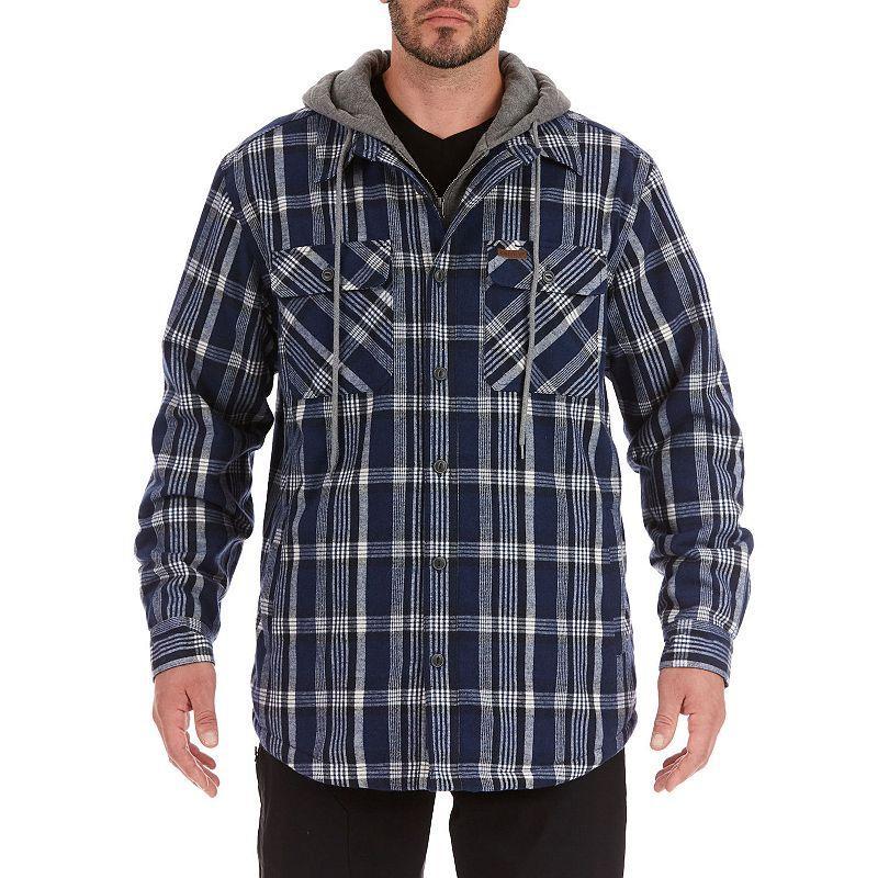 Mens Sherpa-Lined Hooded Flannel Shirt Jacket, Mens White Product Image