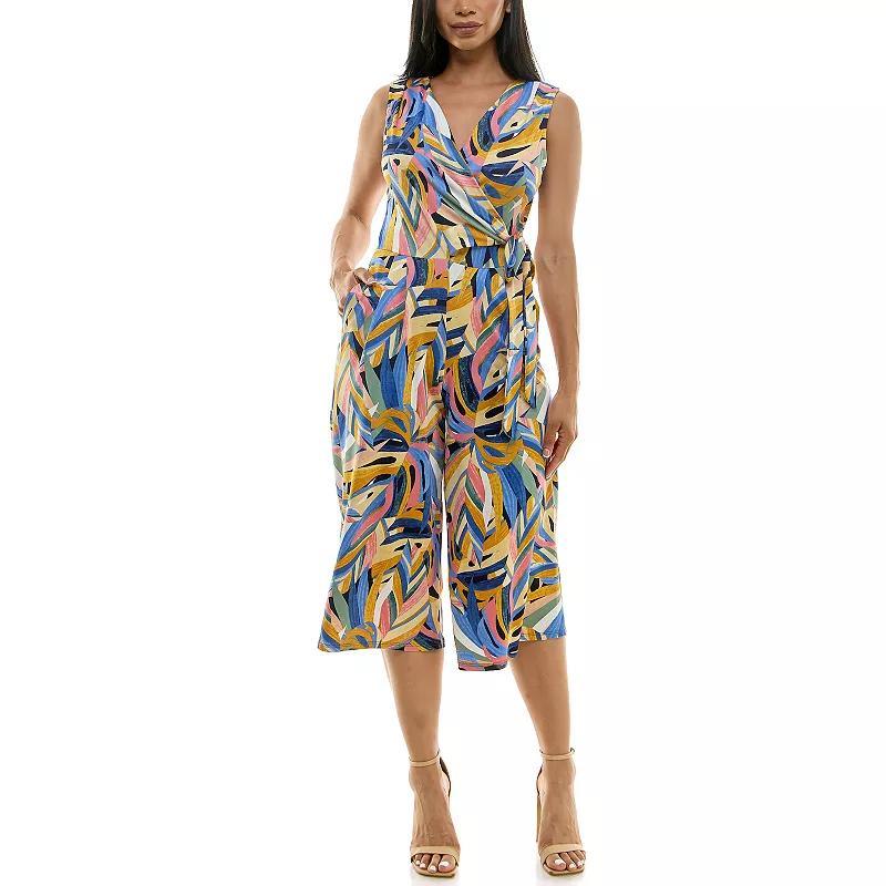 Womens Nina Leonard Print Surplice Wide-Leg Jumpsuit Brown Over Product Image