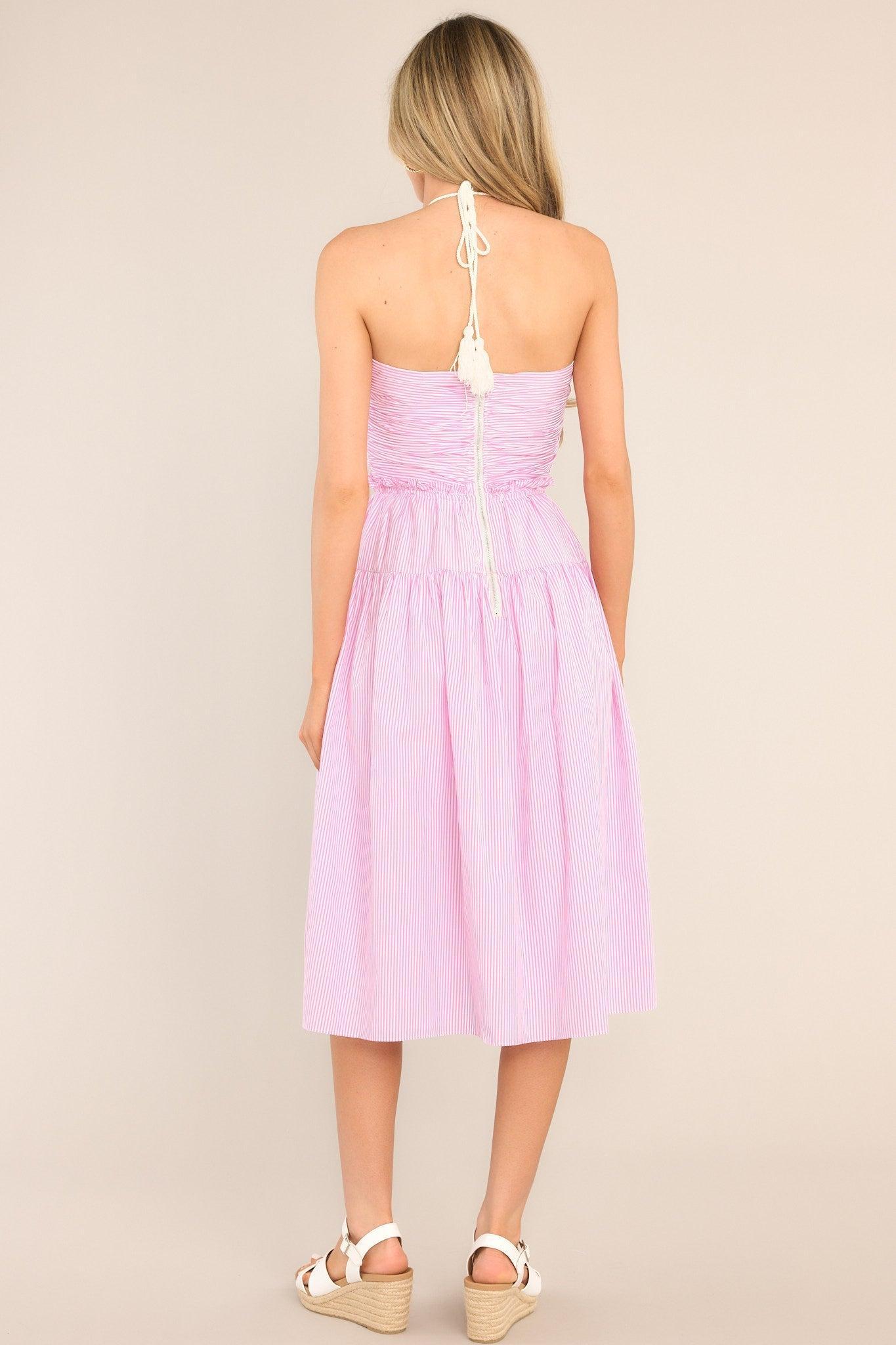 In The Details Pink Striped Halter Midi Dress Product Image