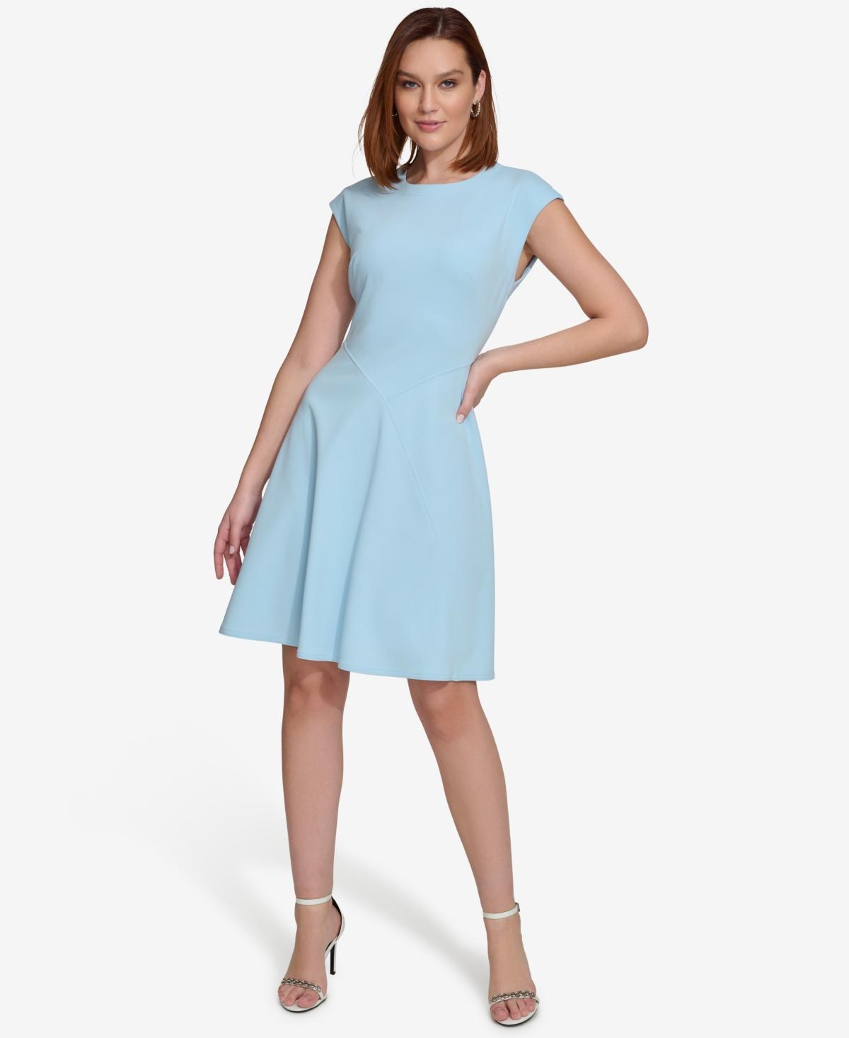 Calvin Klein Womens Extended-Shoulder Jewel-Neck Dress Product Image