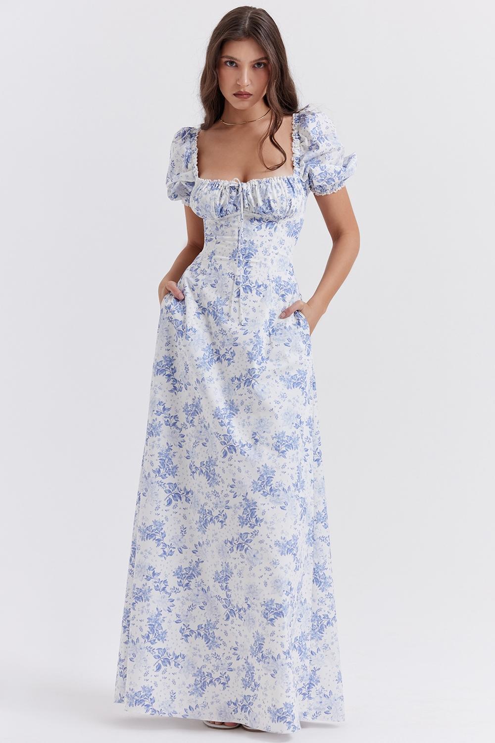 Felizia Blue Print Puff Sleeve Sundress - SALE Product Image