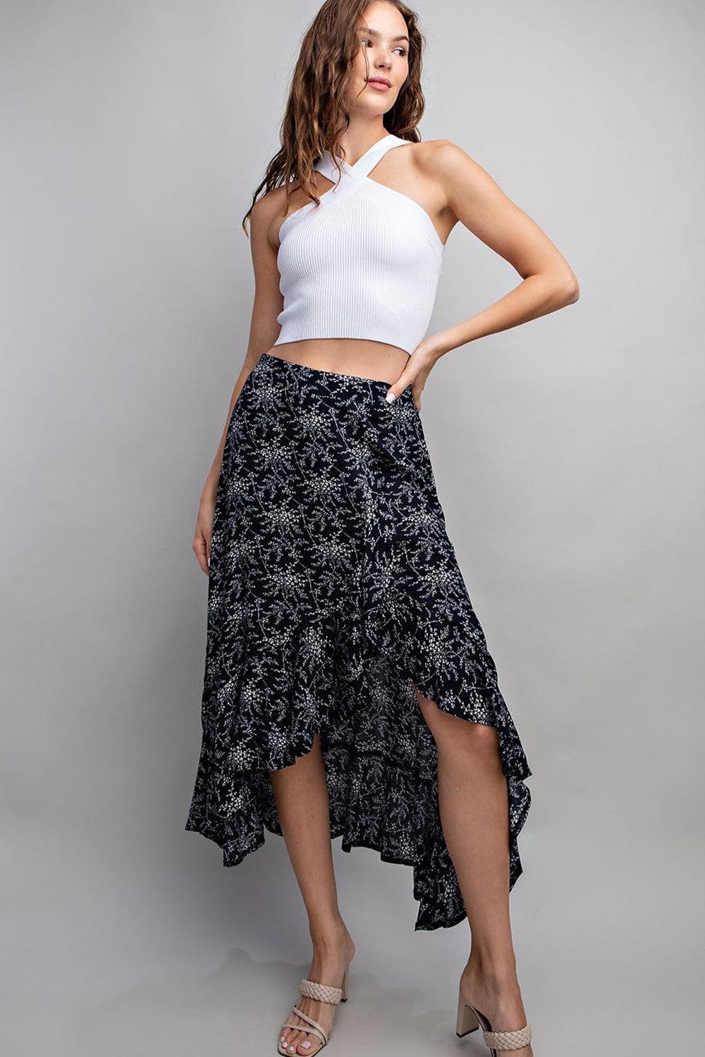 Ruffle Side Slit Midi Skirt Product Image