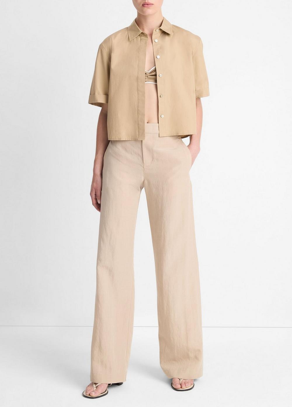 Mid-Rise Textured Wide-Leg Trouser Product Image