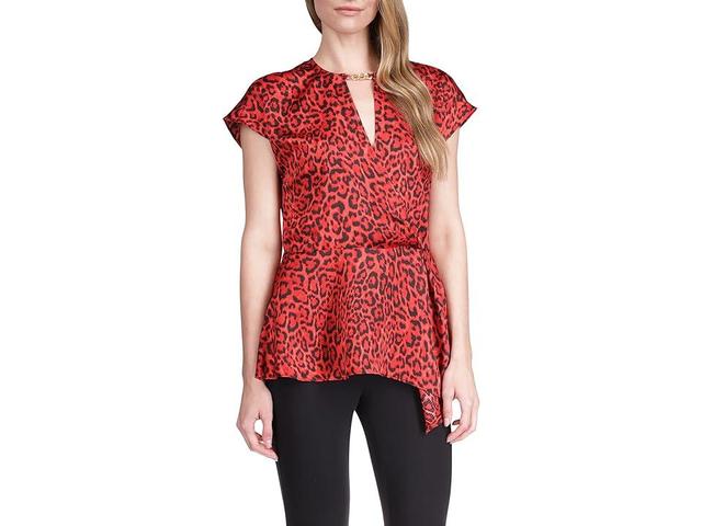 MICHAEL Michael Kors Wildcat Asymmetrical Hank Hem Top (Crimson) Women's Clothing Product Image