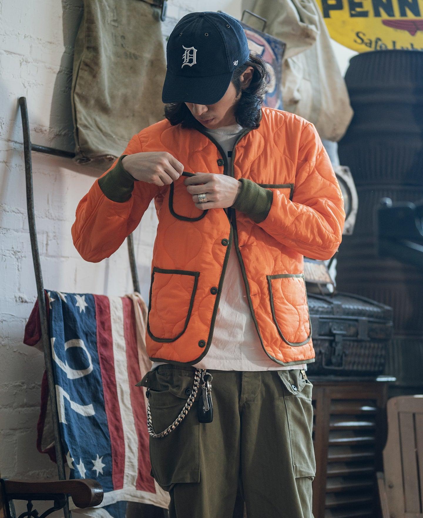 Military Style Quilted Padded Ripstop Nylon Jacket - Orange Product Image