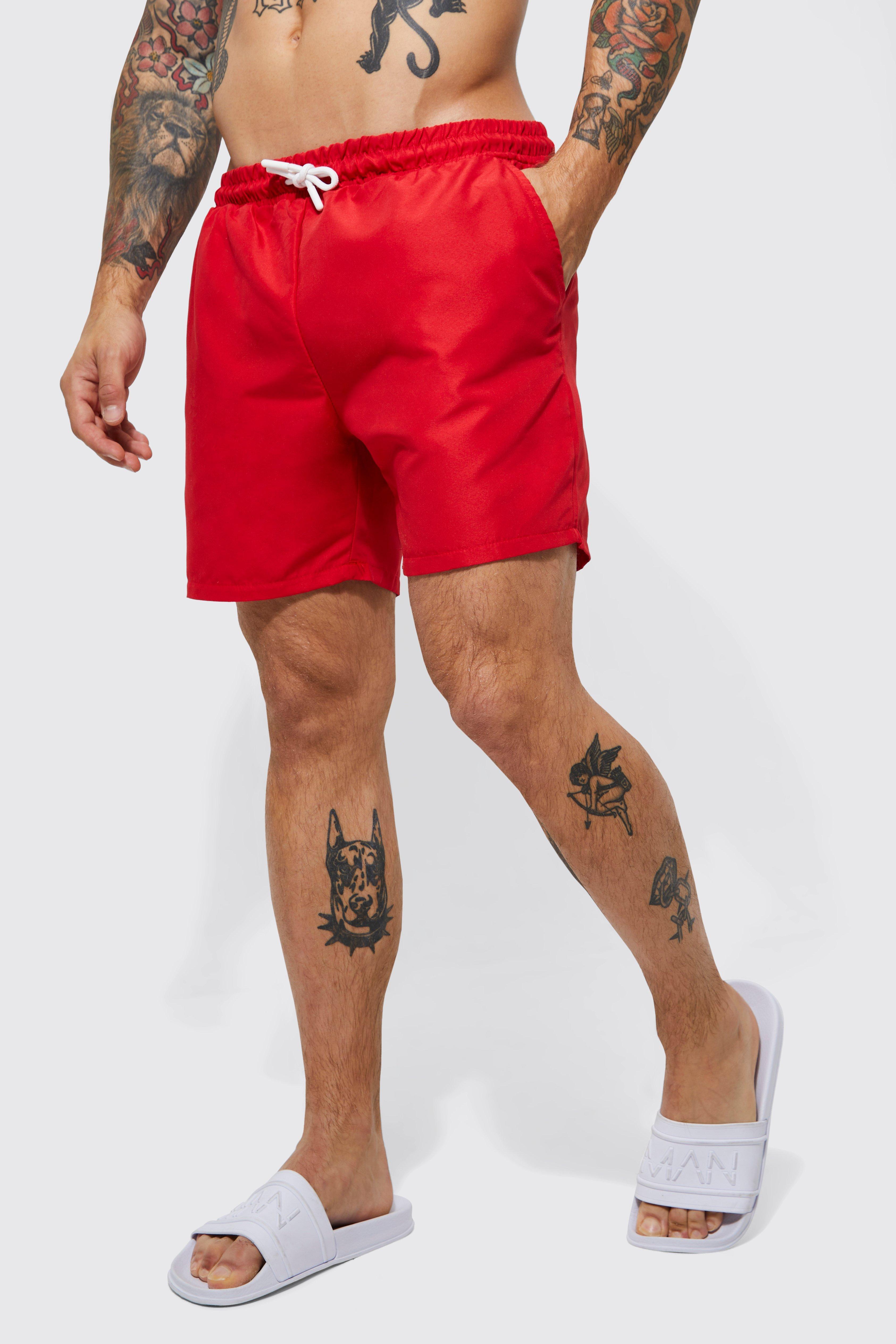 Mid Length Plain Swim Trunks | boohooMAN USA Product Image