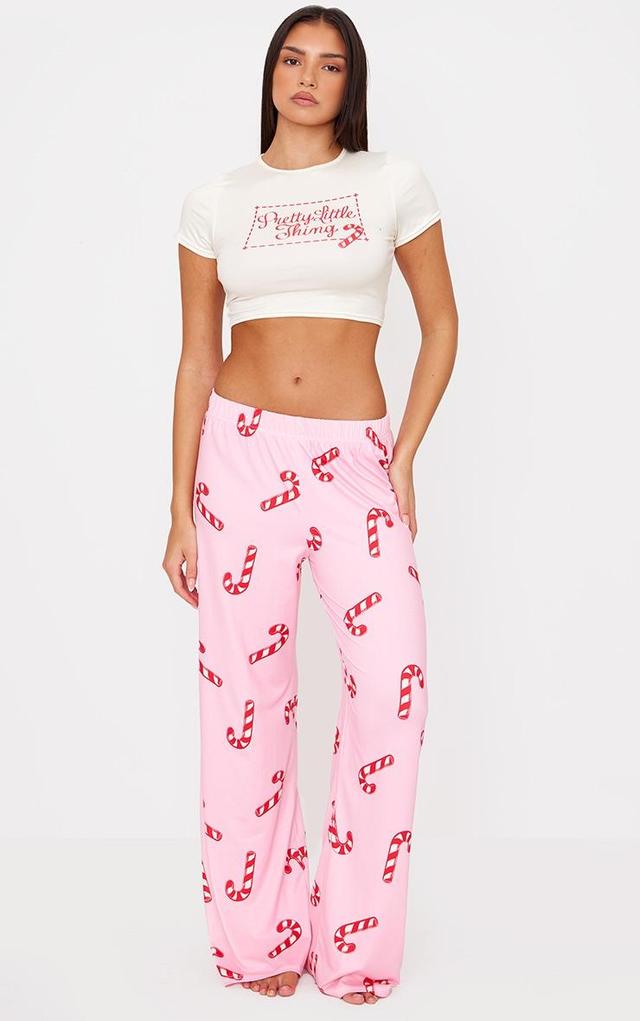 PRETTYLITTLETHING Pink Candy Cane Print Long Pj Set Product Image