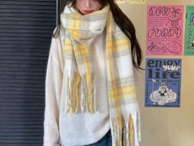 Plaid Fringed Trim Scarf Product Image