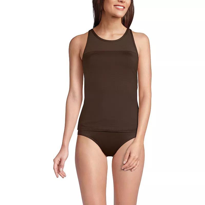 Lands End Womens Chlorine Resistant Smoothing Control Mesh High Neck Tankini Swimsuit Top Product Image