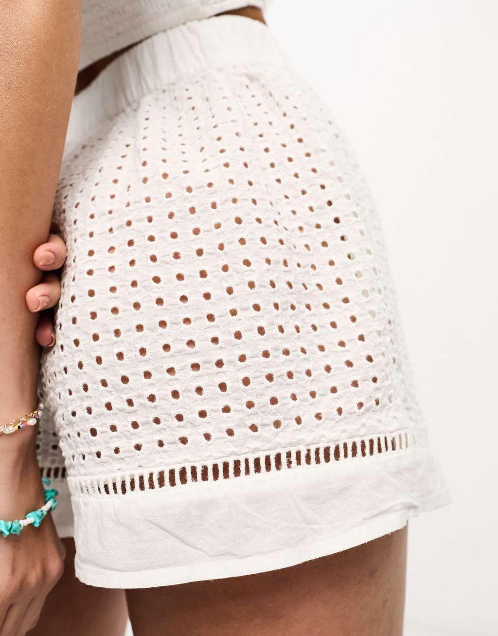 River Island cutwork shorts in white - part of a set  Product Image