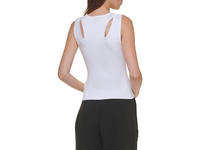 DKNY Shoulder Cutout Tank (White) Women's Clothing Product Image