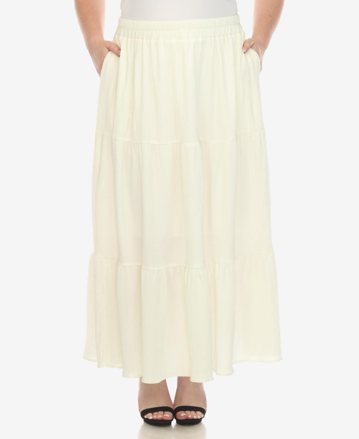 White Mark Plus Size Pleated Tiered Maxi Skirt product image