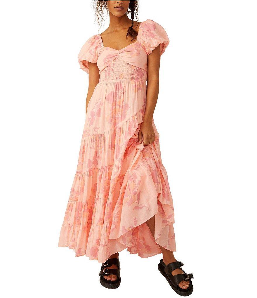 Free People Sundrenched Floral Print Sweetheart Neck Short Puff Sleeve Maxi Dress Product Image