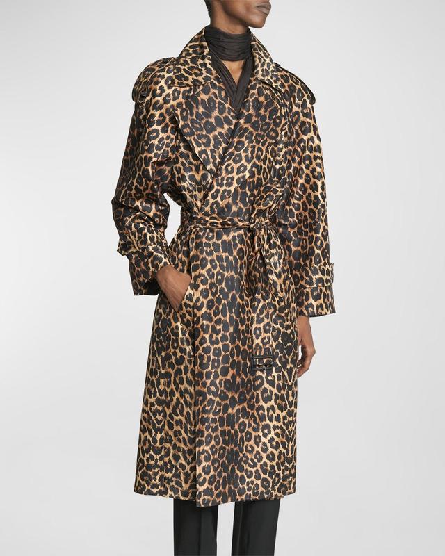 Mens Taffeta Leopard Trench Coat Product Image