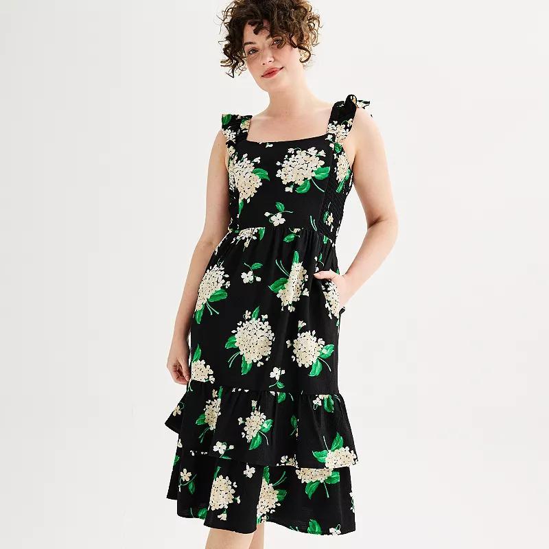 Womens Draper James Floral Crepe Flutter Sleeve Midi Dress Product Image