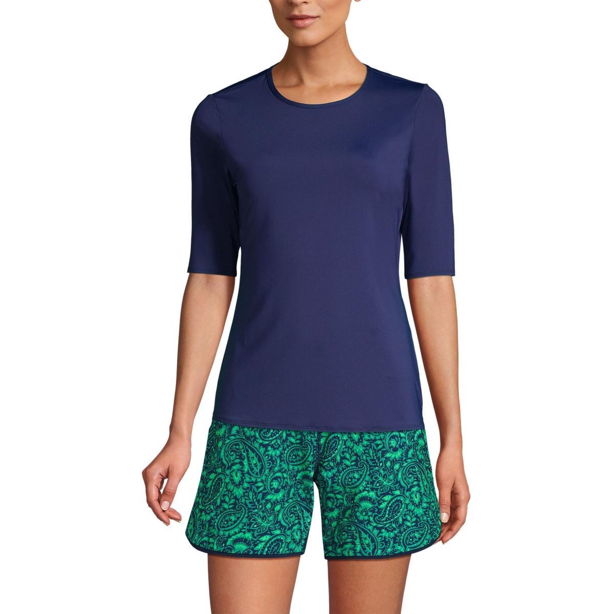 Womens Lands End UPF 50 Elbow-Sleeve Rash Guard Swim Tee Product Image