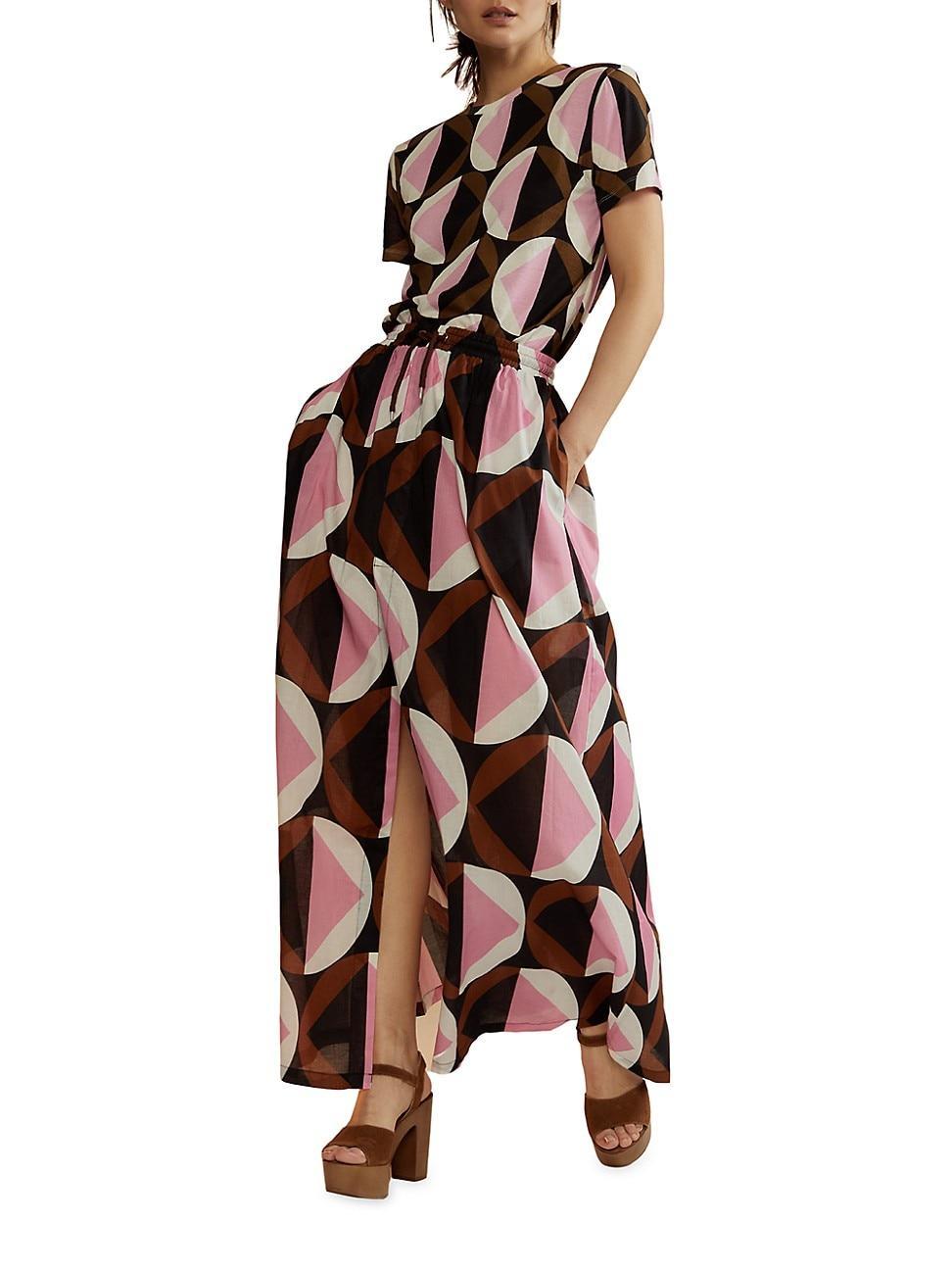 Womens Geometric Cotton Voile Maxi Skirt Product Image