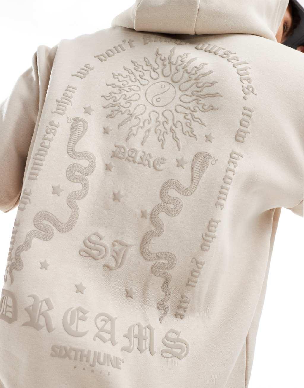 Sixth June back print Dream hoodie in beige Product Image