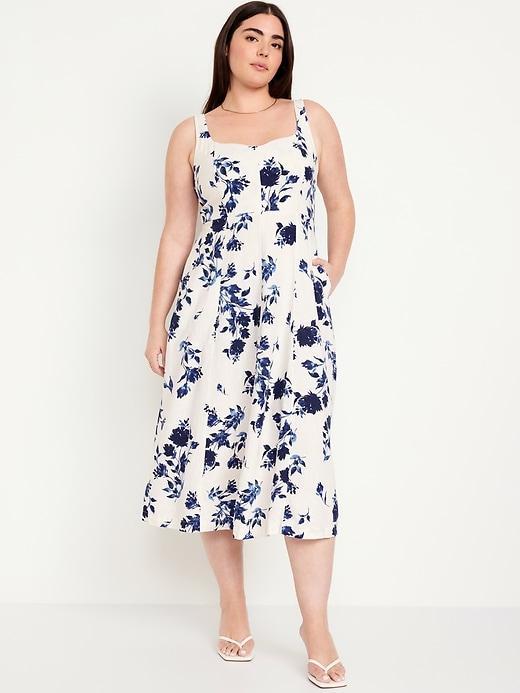 Fit &amp; Flare Linen-Blend Midi Dress Product Image