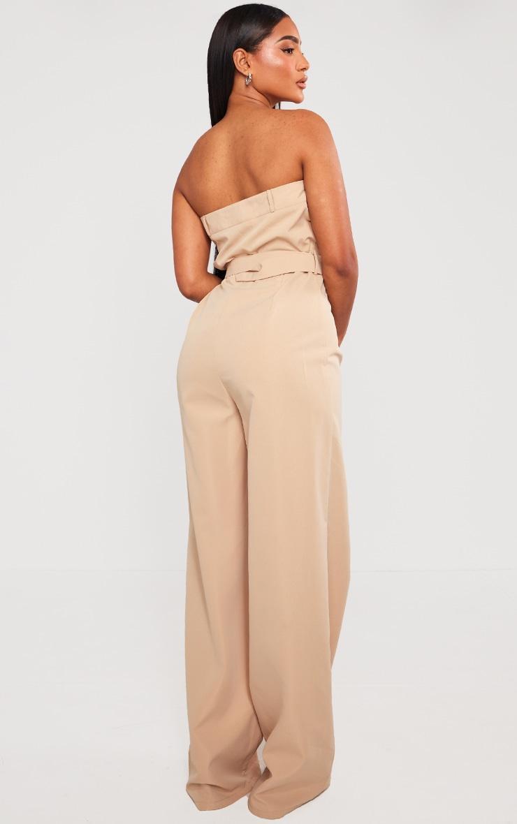 Stone Woven Belted Bandeau Wide Leg Jumpsuit Product Image