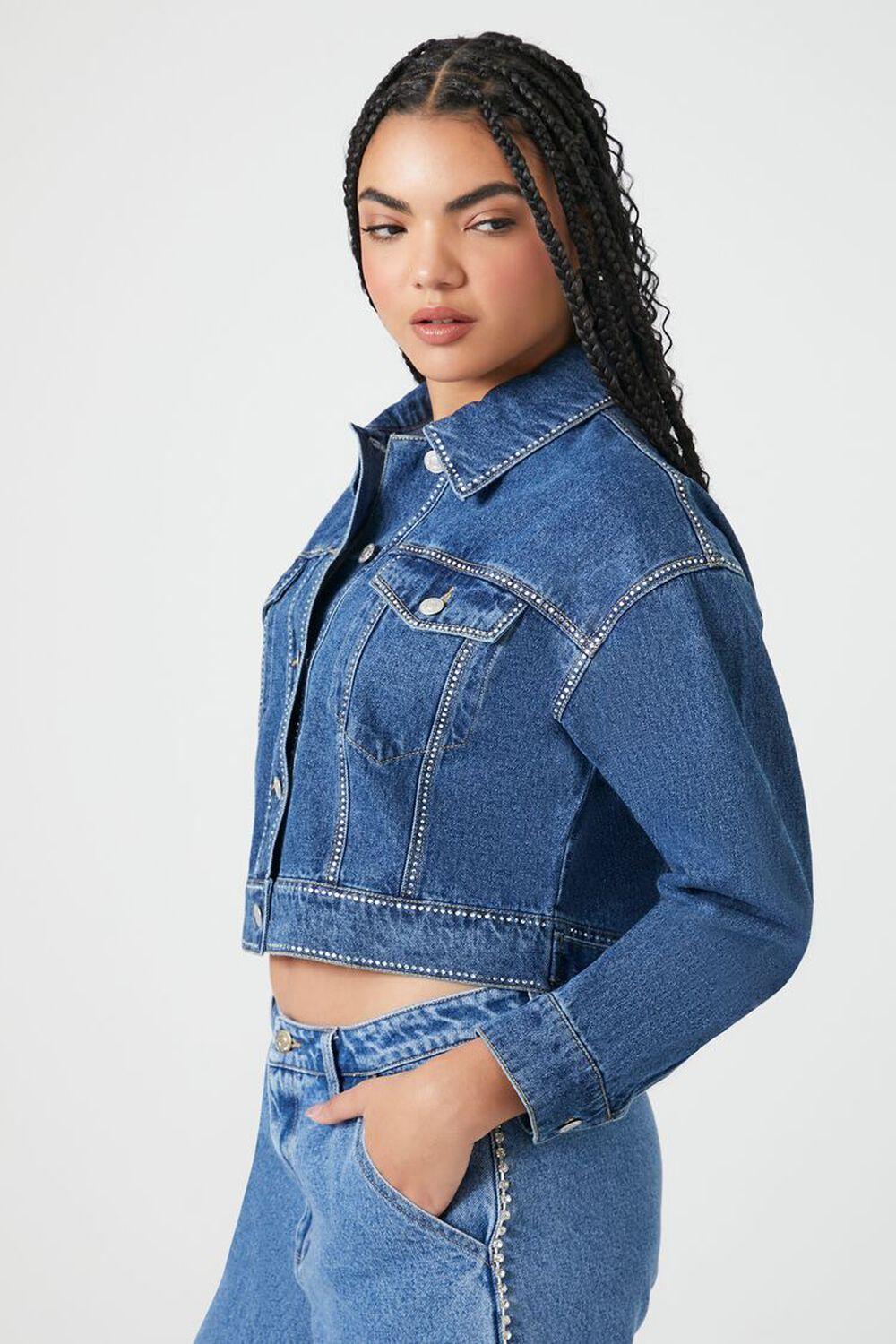 Rhinestone-Trim Denim Trucker Jacket | Forever 21 Product Image