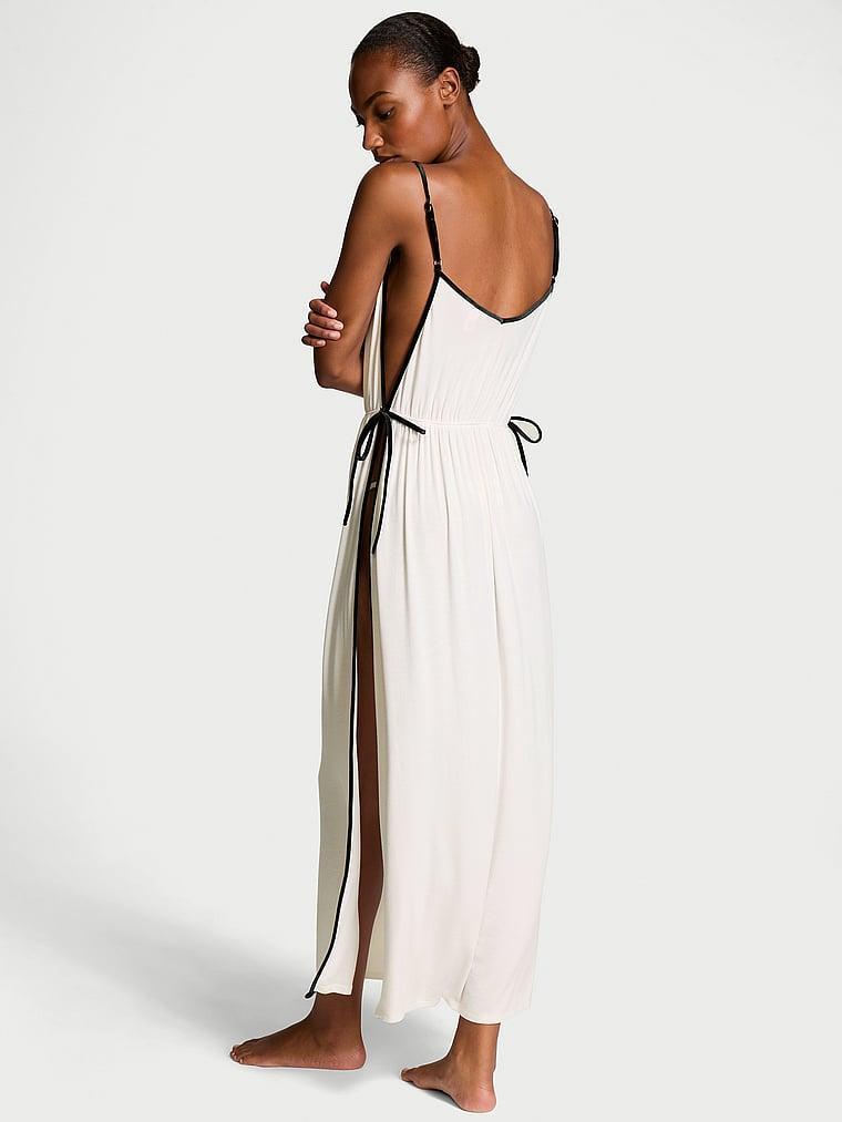 Ribbed Modal Velvet-Trim Long Slip Dress Product Image