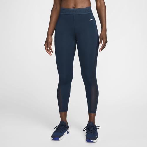 Nike Womens Nike Pro Medium Rise 7/8 Mesh DF Tight - Womens Armory Navy/White Product Image