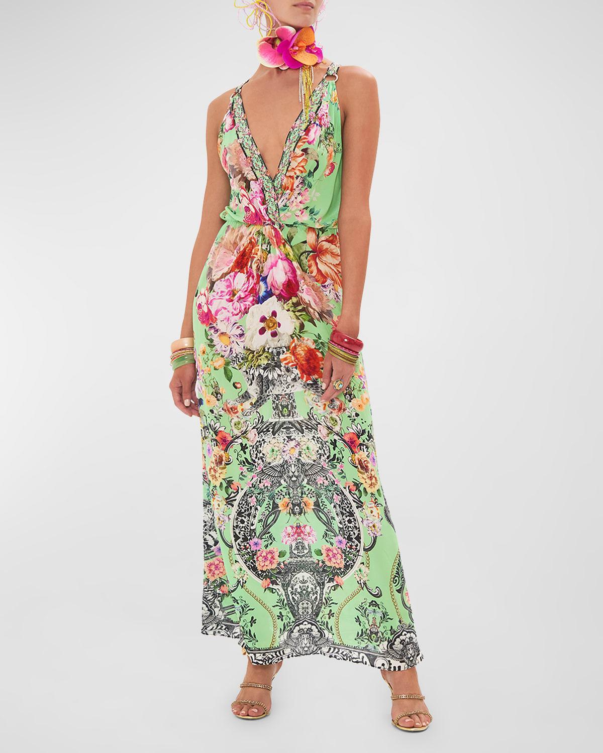 Womens Floral Silk Cover-Up Maxi Dress Product Image