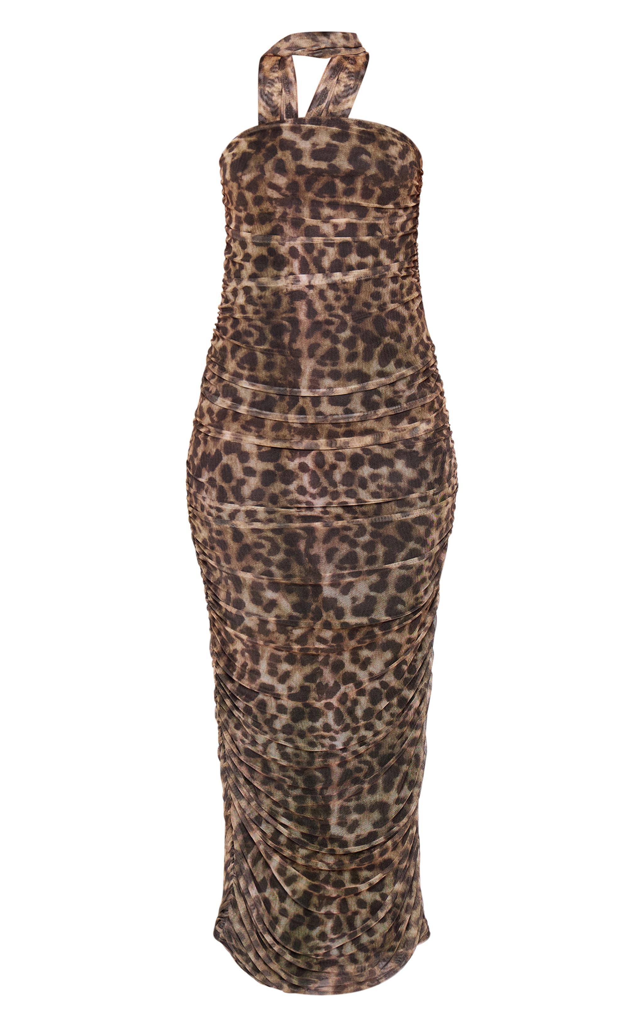 Petite Leopard Print Bandeau Maxi Dress With Scarf Detail Product Image