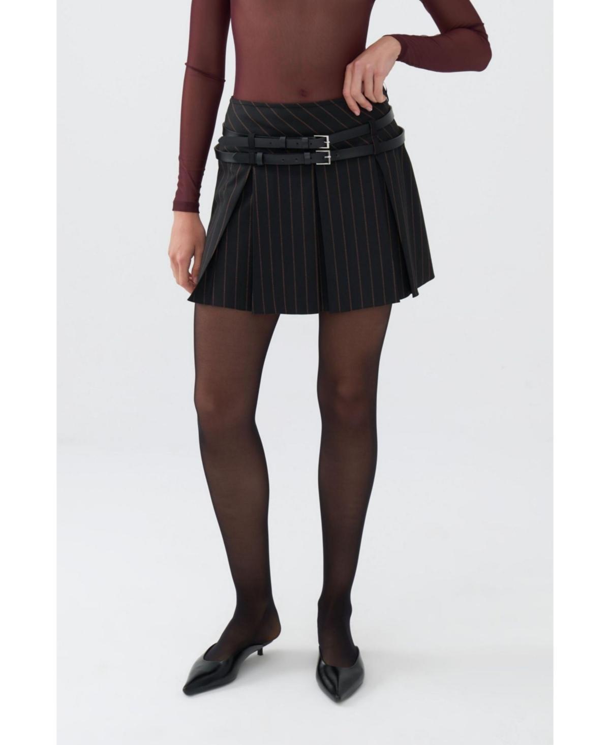 Nocturne Womens Double Belted Pleated Mini Skirt Product Image