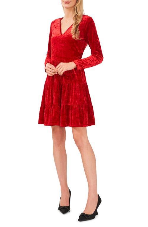 CeCe Long Sleeve Tiered Stretch Velvet Dress product image