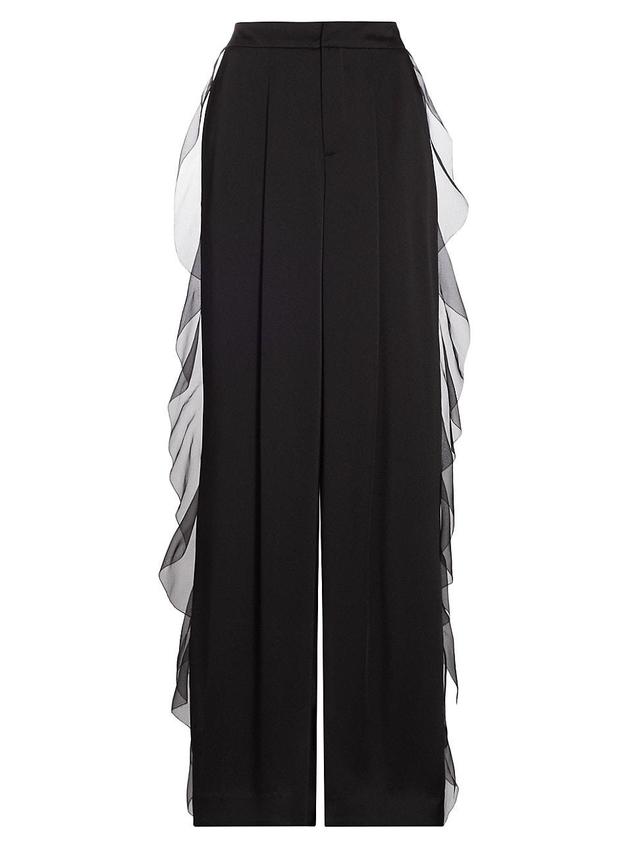 Womens Ruffle-Trimmed Satin Wide-Leg Pants Product Image