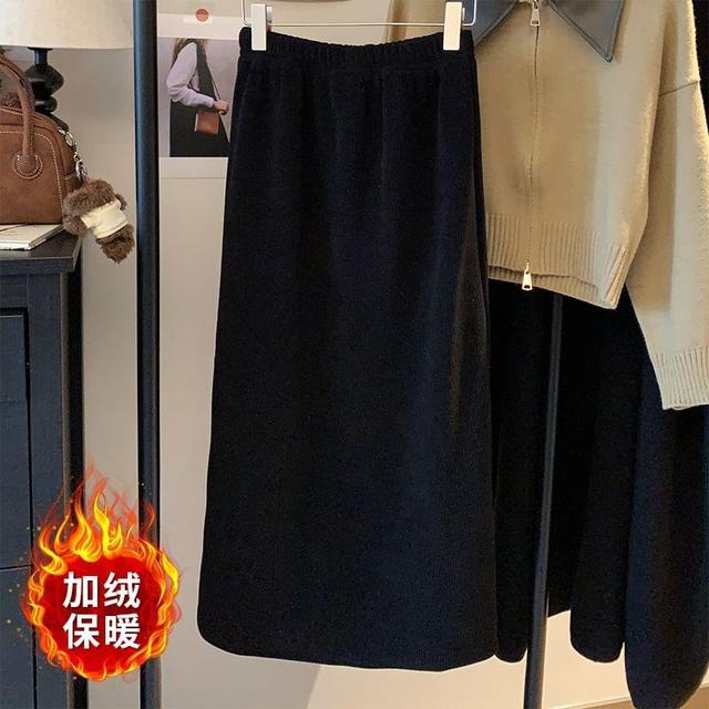 High-Waist Plain Midi Skirt Product Image