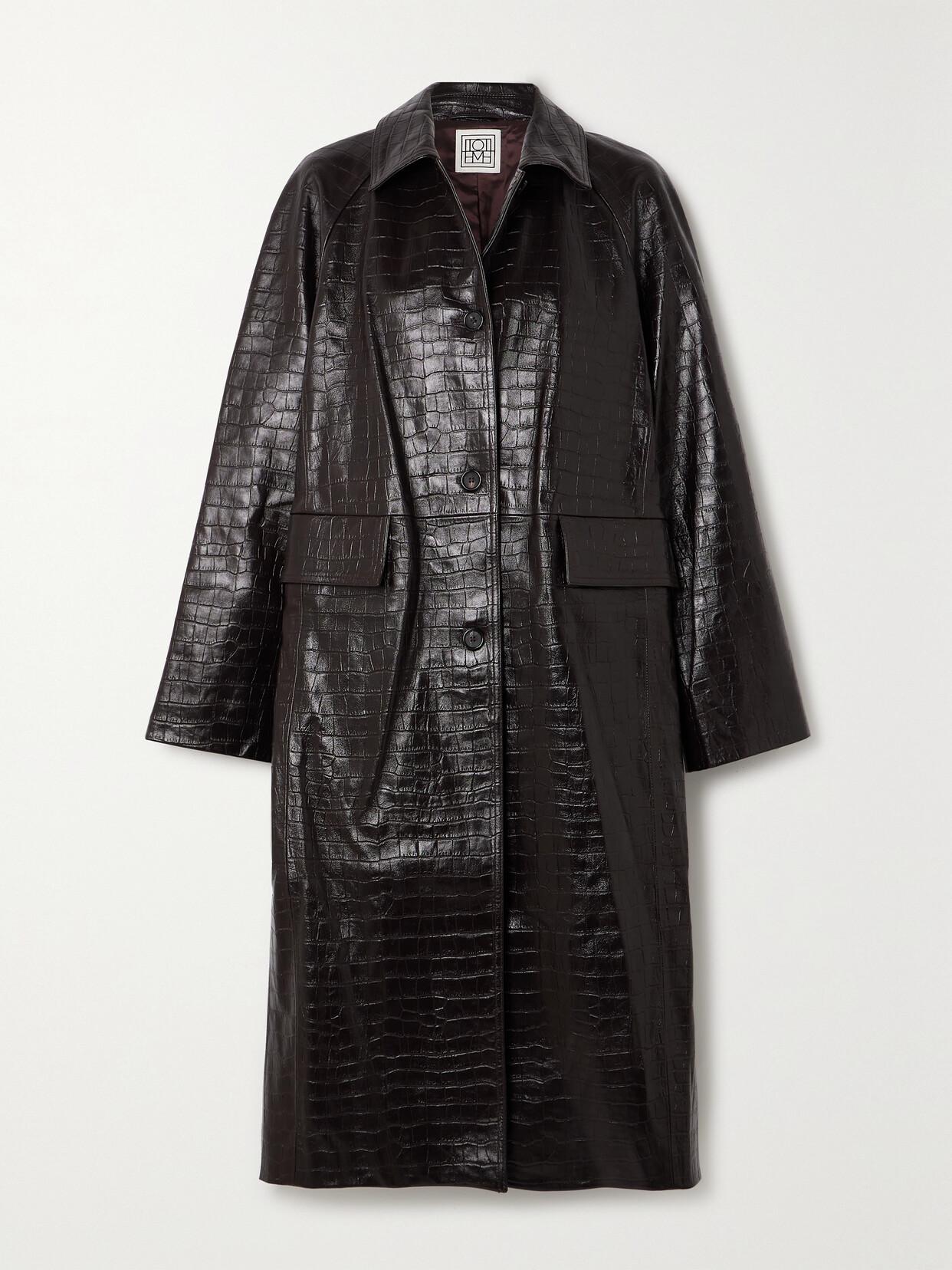 TOTÊME Croc-embossed Leather Coat In Brown Product Image